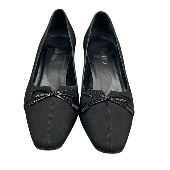 Vaneli Black Square Toe Bow Accent Loafer Style Kitten Heel Dress Shoe Women 8.5 - Picture 2 of 9